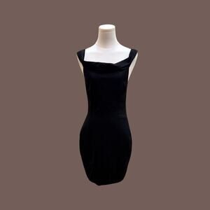 Halston Heritage Mini Dress | Black Cowl Neck | Size 8 | Vintage